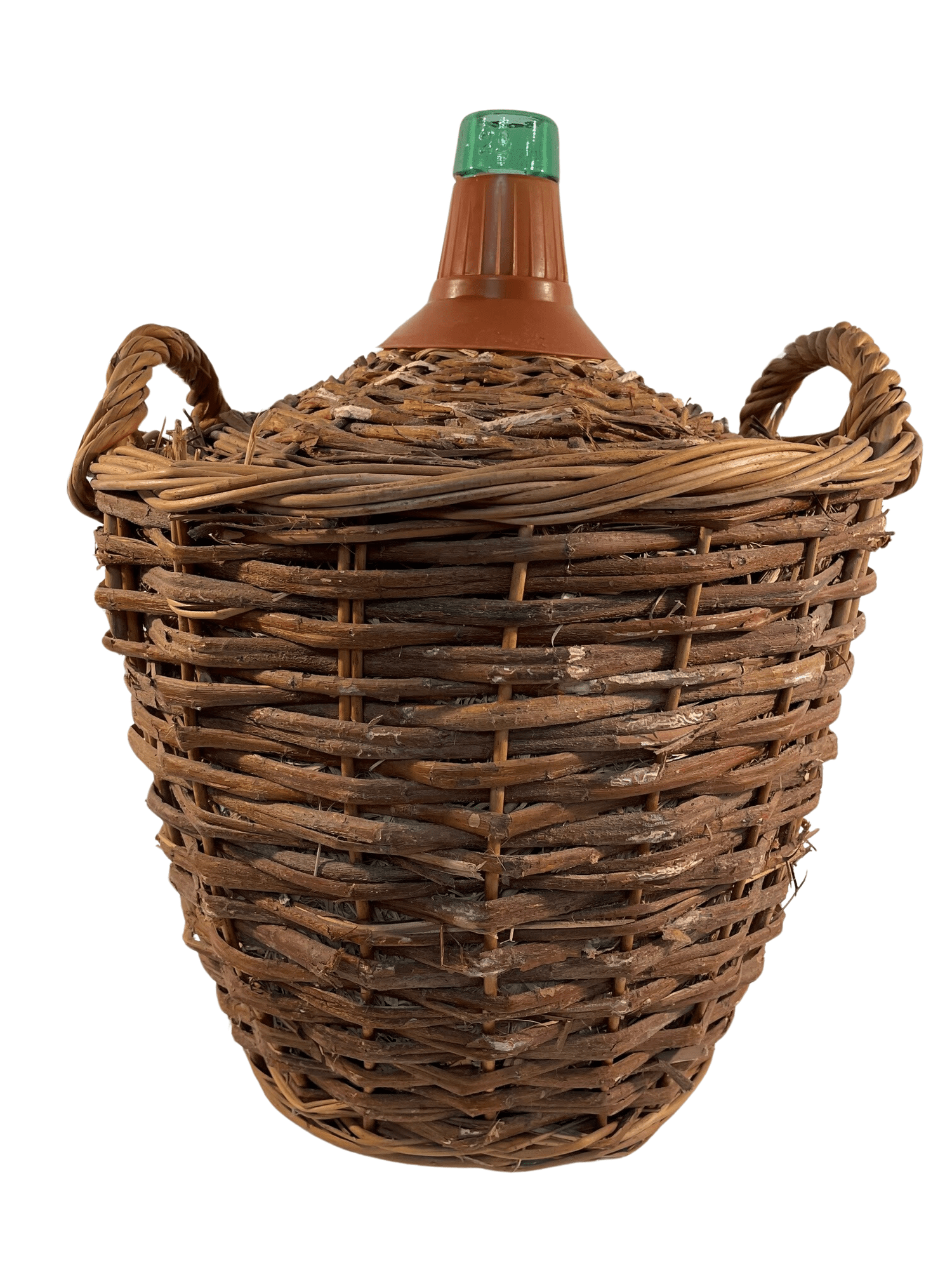 Antique French Demijohn Wine Bottle Wicker Basket, C. 1900